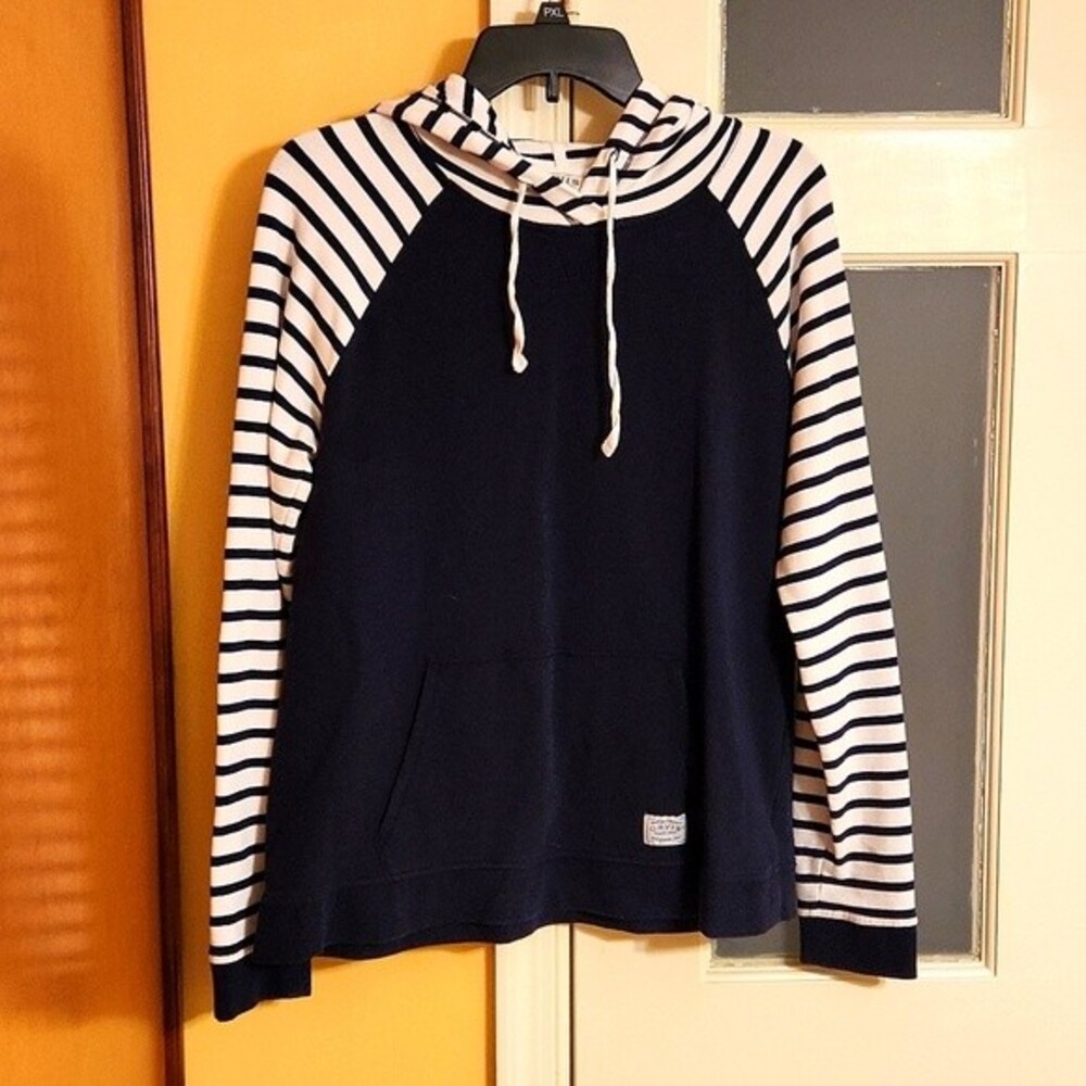 Orvis Women's Blue Color Block Striped Pullover Hoodie Size M